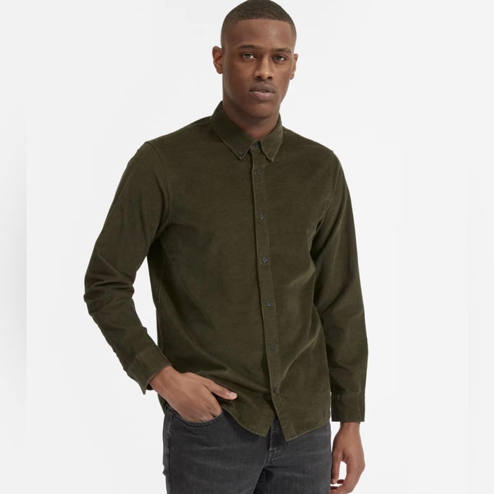 Everlane Men’s The Corduroy Shirt, Olive Green, sz Medium.